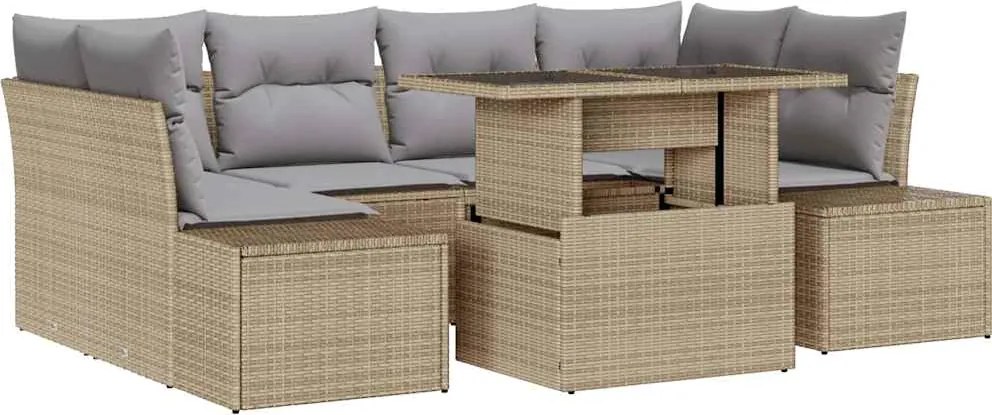 vidaXL Set de canapele pentru grădină 7 pcs Beige și gri deschis