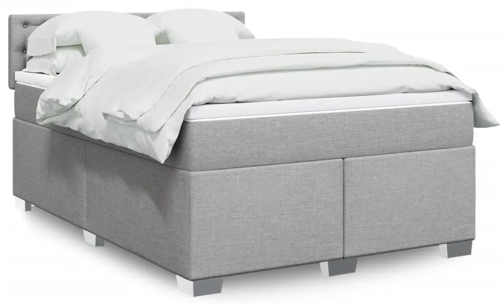 vidaXL Pat box spring cu saltea, gri deschis, 140x190 cm, textil