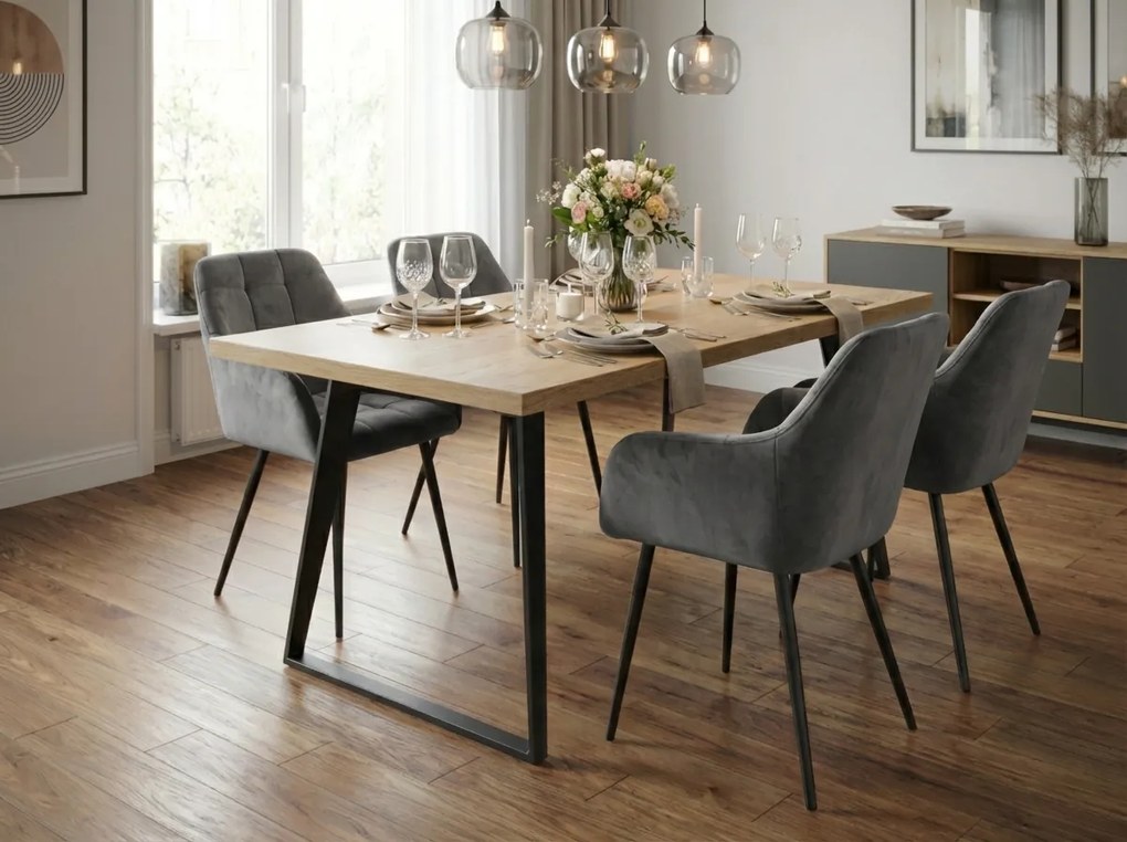 Fotoliu de sufragerie LOREN VELVET gri cu picioare negre