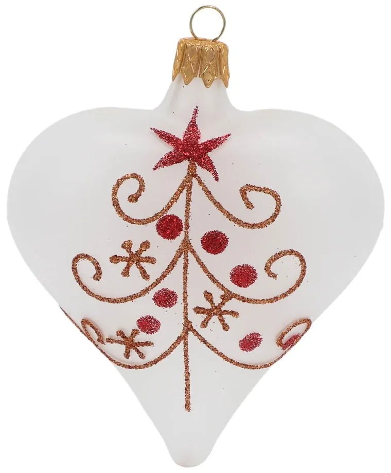 Set 3 globulețe albe de Crăciun din sticlă în formă de inimă Ego Decor