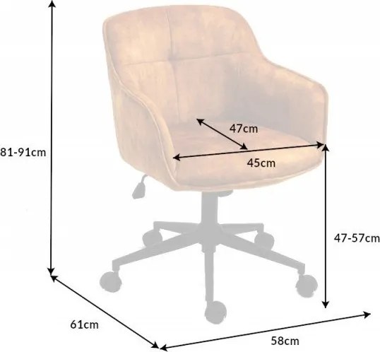 Scaun de birou elegant Euphoria, catifea galben mustar