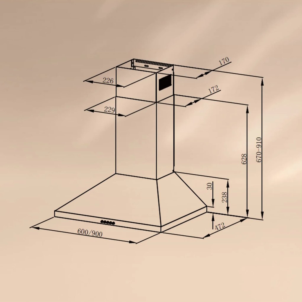 Victoria 90, hotă extractoare, 90 cm, design retro, 644,5 m³ / h, 2 lumini LED