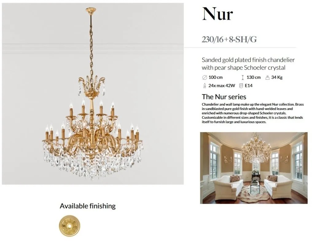 Candelabru 24 brate LUX cu cristale Scholer, Nur