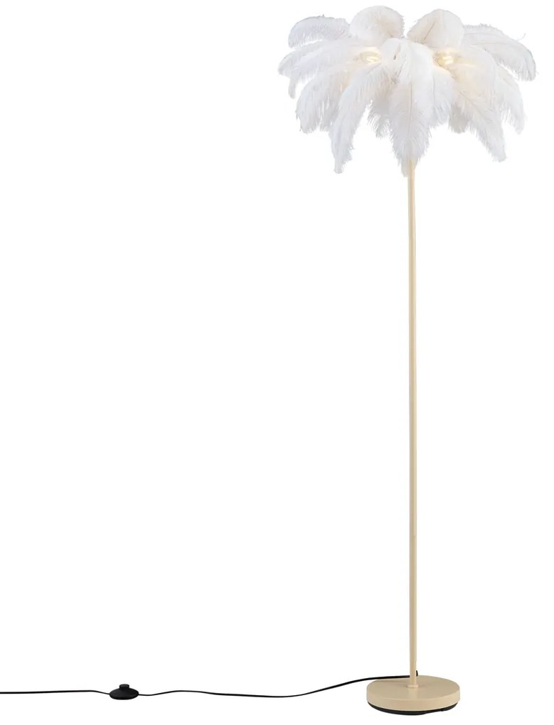 Lampă de podea Art Deco bej cu pene albe - Peahen