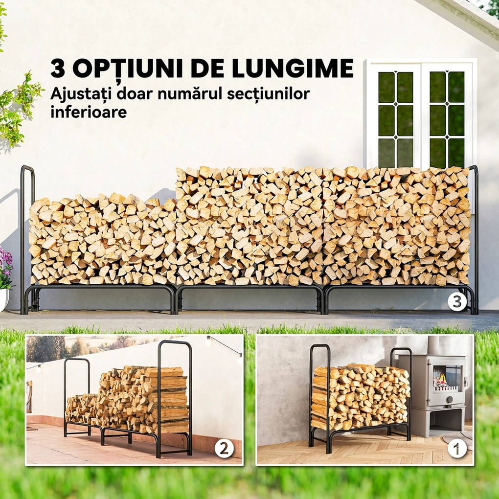 Outsunny Suport Lemne de 1m³ Reglabil cu Acoperire Impermeabilă 300x36x99 cm | Aosom Romania