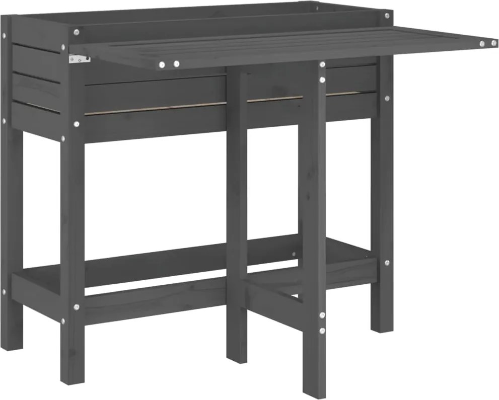 vidaXL Jardinieră de grădină cu blat pliabil gri lemn masiv pin