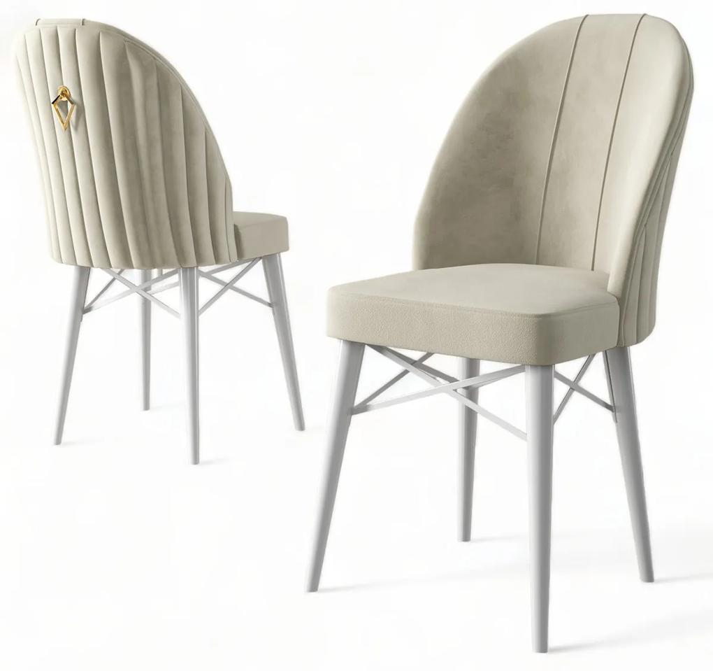 Set 4 scaune haaus Ritim, Crem/Alb, textil, picioare metalice