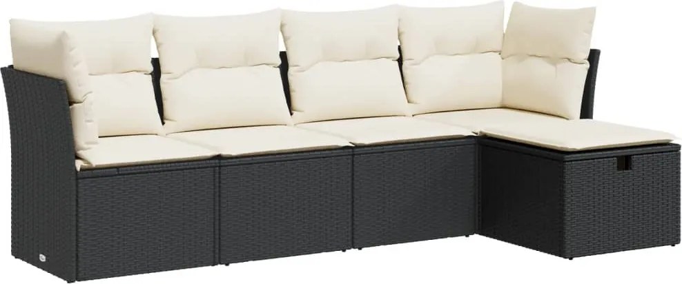 vidaXL Set mobilier de grădină cu perne, 5 piese, negru, poliratan