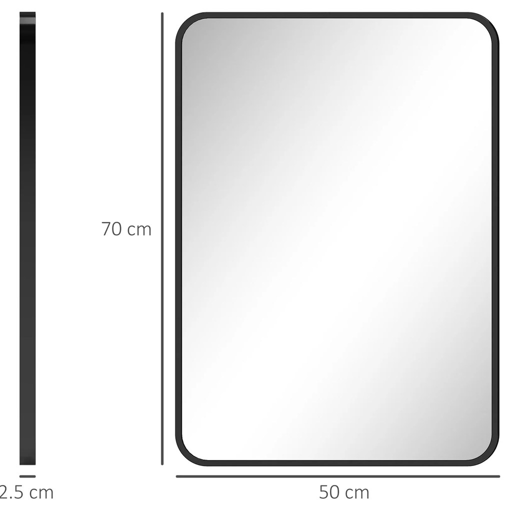 HOMCOM Oglindă de Baie Rectangulară cu Ramă Metalică Oglindă Decorativă pentru Dormitor Living sau Antreu 50x70 cm Negru | Aosom Romania