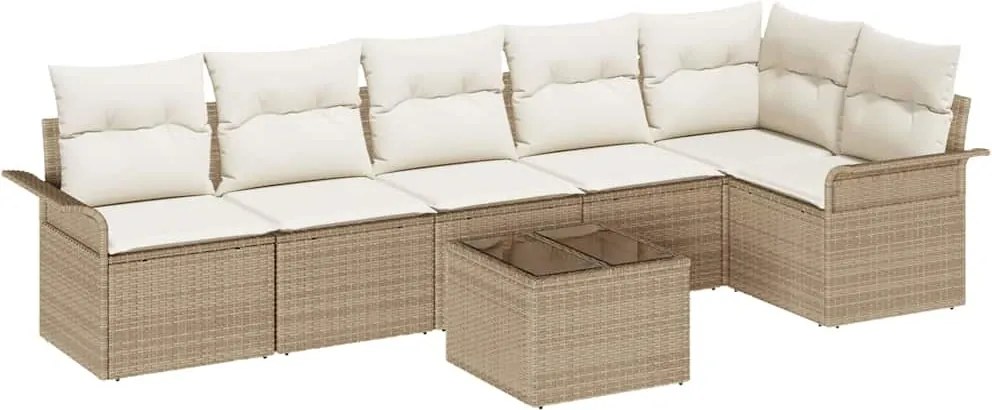 vidaXL Set de canapele pentru grădină cu pernă 7 pcs Bej Rattan poli