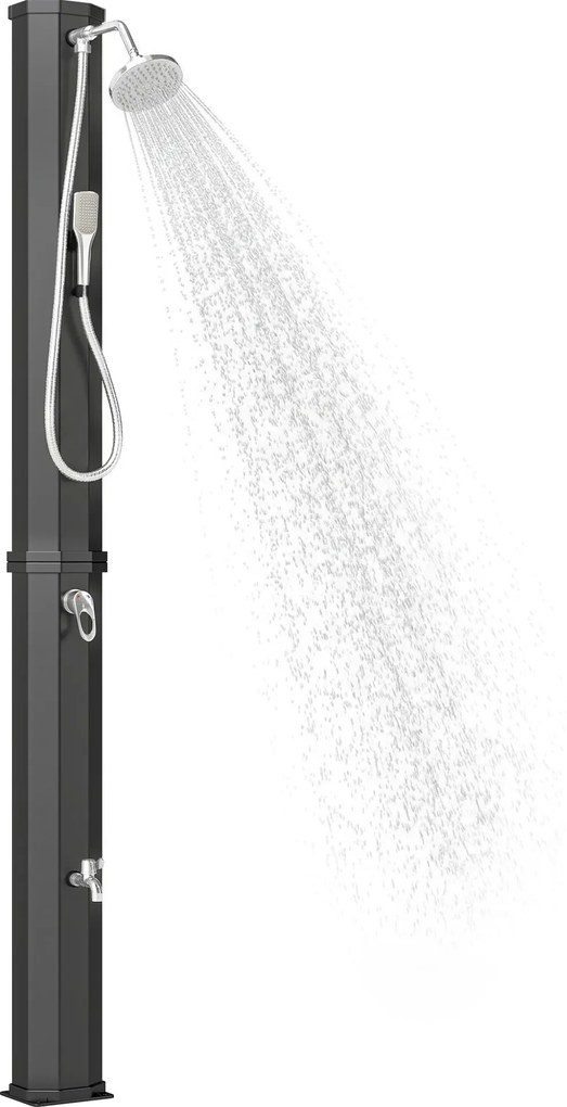 Outsunny Duș Solar Grădină 60L cu Cap de Duș, Duș de Mână, Robinet pentru Picioare și Temperatura Reglabilă Max. 60 °C pentru Piscină Negru | Aosom Romania