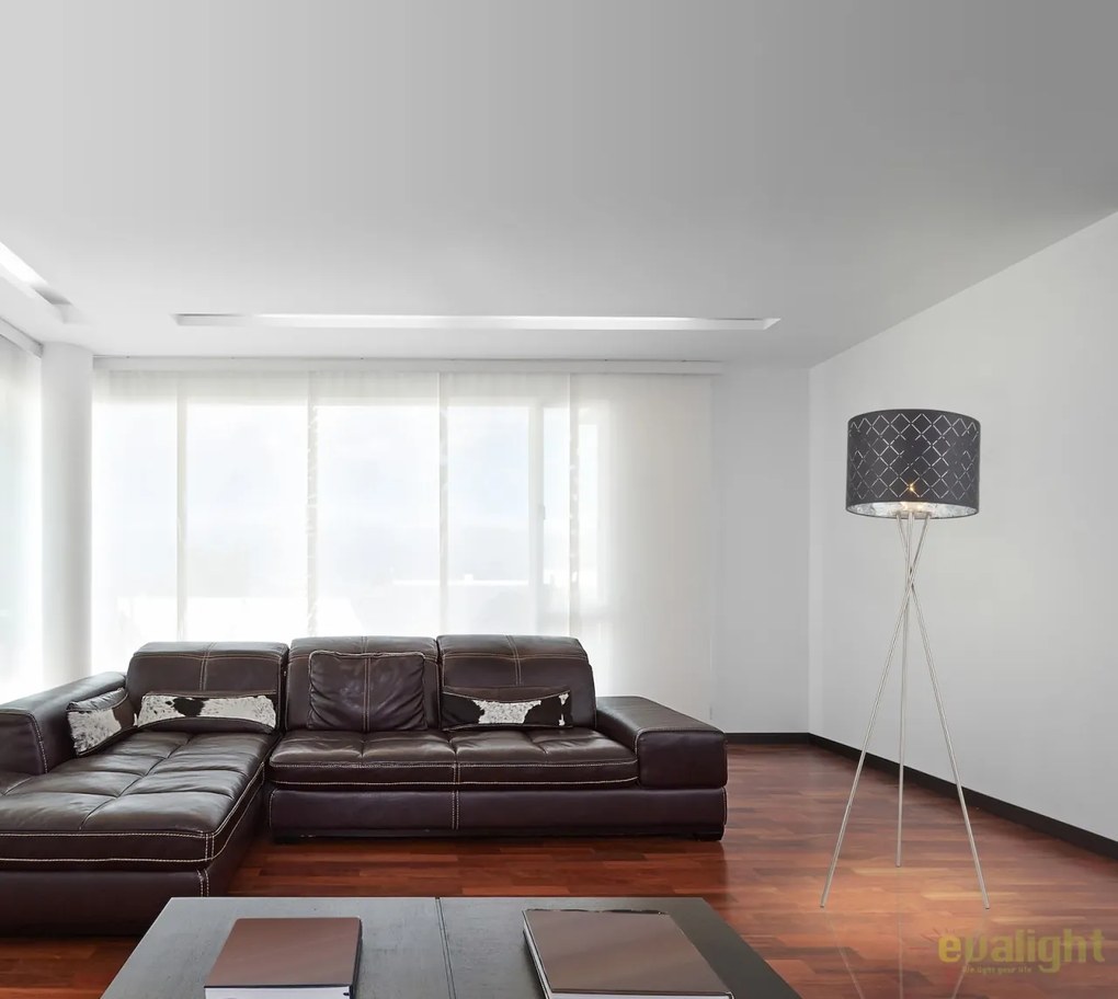 Lampadar elegant cu abajur din tesatura gri cu argintiu, Kidal 15228S1 GL