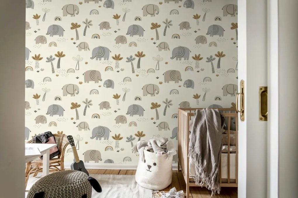 Tapet Elephant Savanna, Beige, Rebel Walls