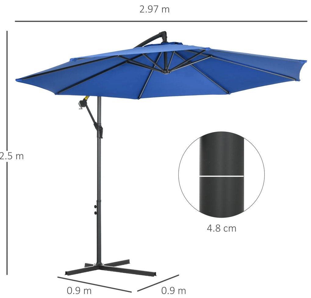 Outsunny Parasol deplasat octogonal inclinabil pliabil cu diametrul de 3 m, parasol de grădină cu suport în formă de cruce, albastru | Aosom Romania