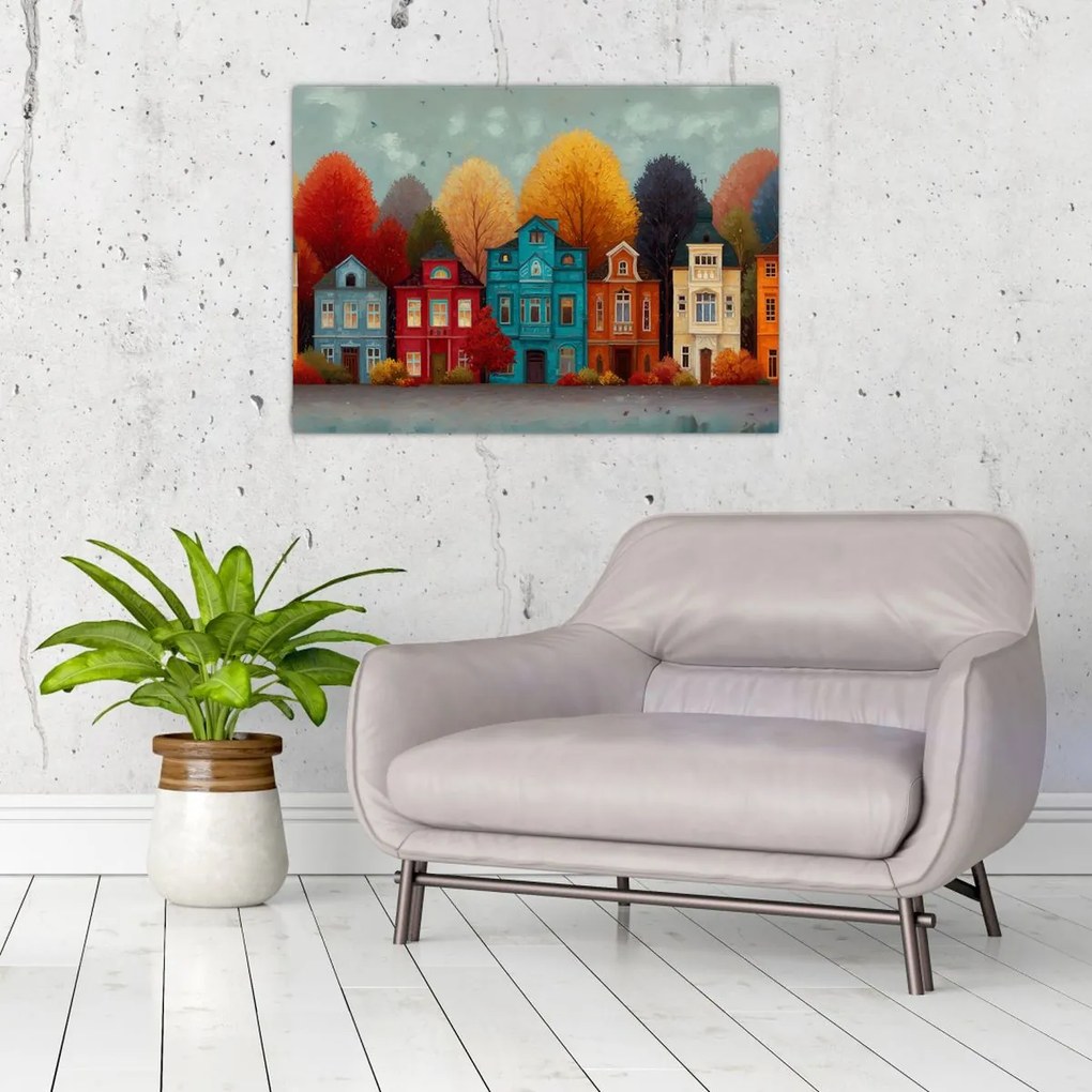 Tablou - Oraș de toamnă pictat (70x50 cm)