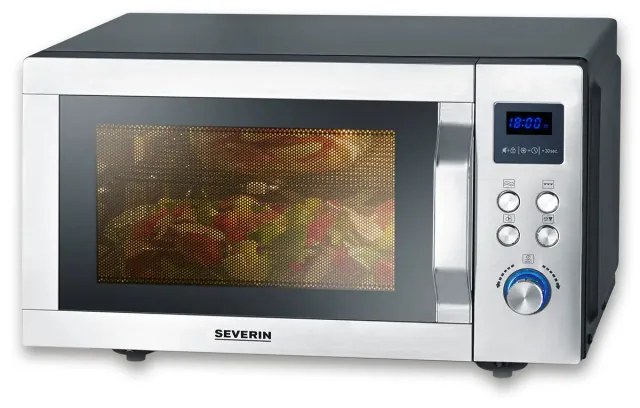 Cuptor cu microunde 3in1 Severin MW 7777, 2050 W, Grill, Functie aer cald, 25 l, 10 trepte, Timer, Dezghetare, LED display, Negru/Inox