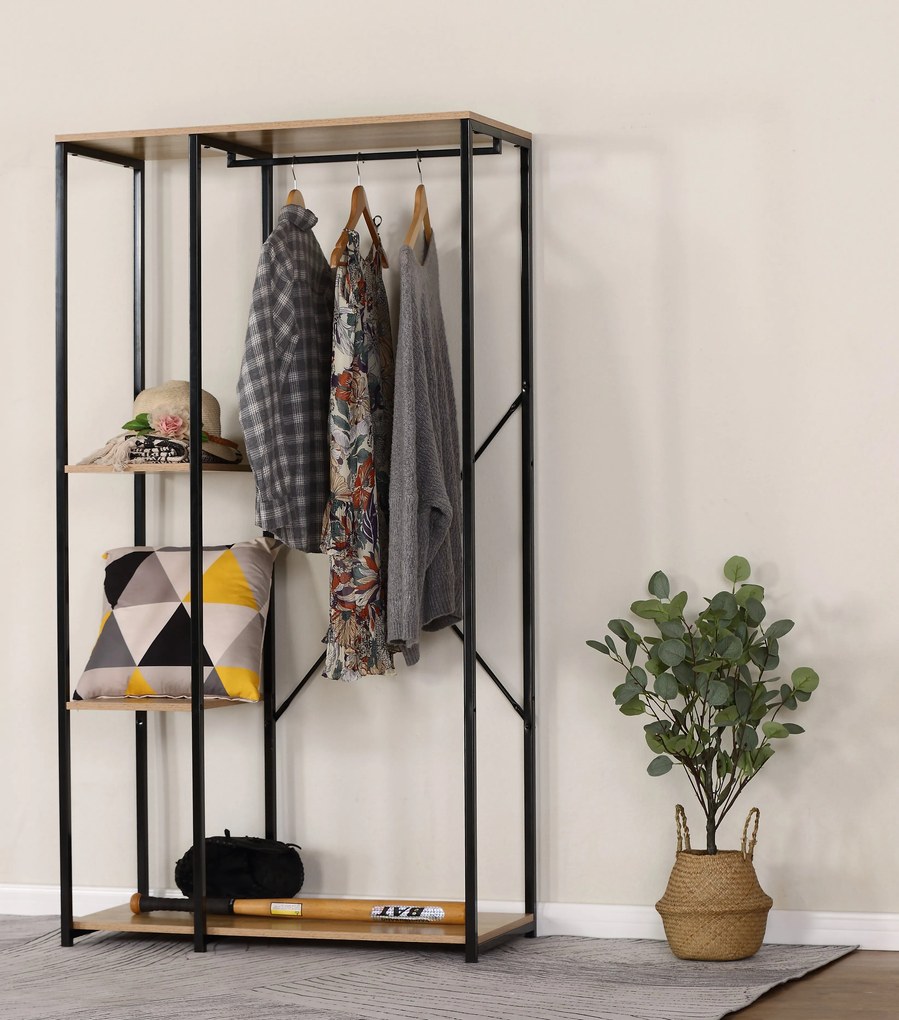 Suport haine cu 3 rafturi, UnicSpot, negru, 90x40.4x167 cm