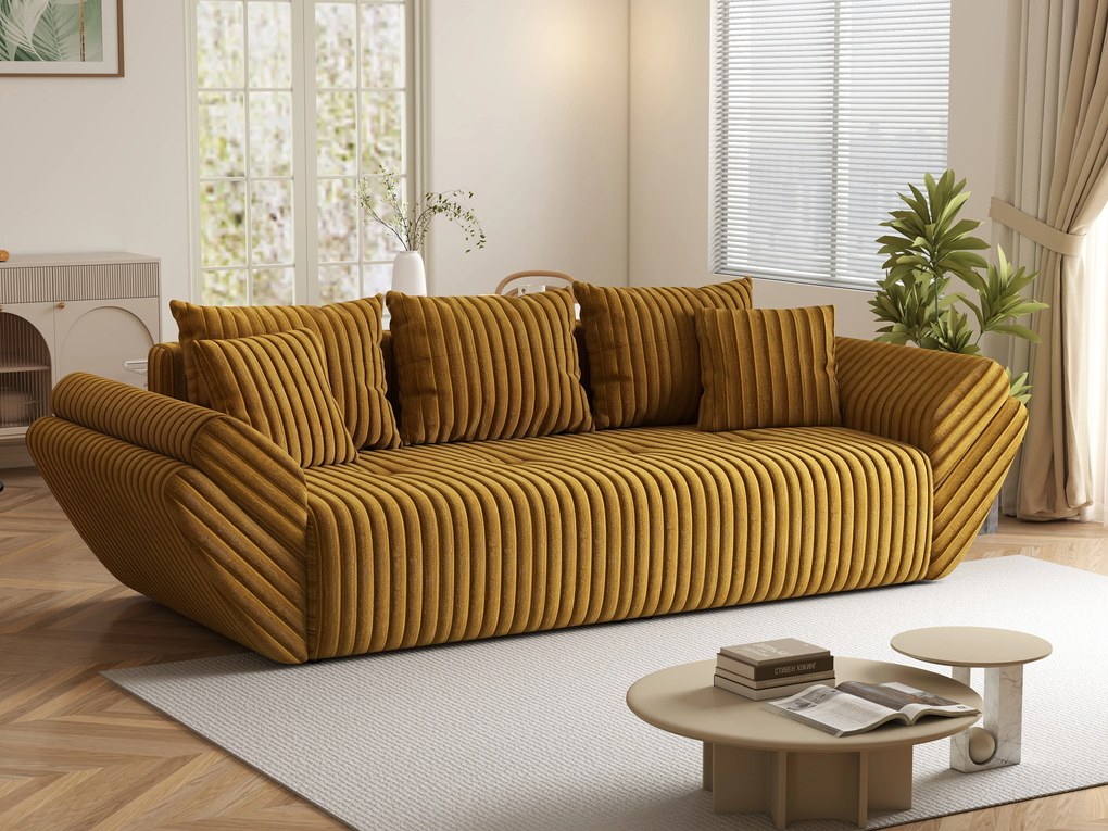 Canapea extensibilă dumonde cu ladă de depozitare si sezut confortabil din spuma high-density, Berlin Ambience Mustar 250x100 cm