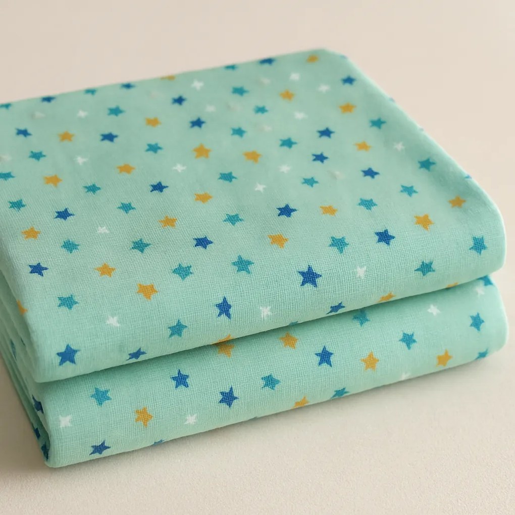 Set 2 scutece finet 100% bumbac pentru bebelusi ,   70A 80 cm ,   Starry Sky Mint