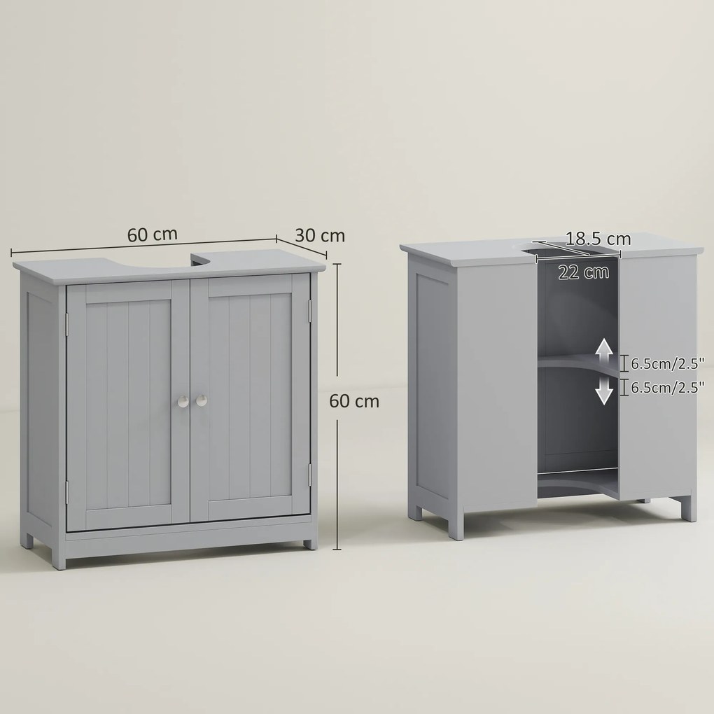 kleankin Mobilier baie sub chiuvetă - mobilier sub-vasă - dulap 2 uşi cu raft 60L x 30l x 60H cm - din lemn Gri | Aosom Romania