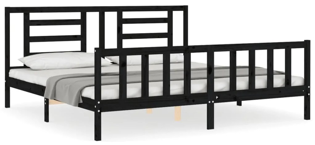 3192905 vidaXL Cadru pat cu tăblie 200x200 cm, negru, lemn masiv