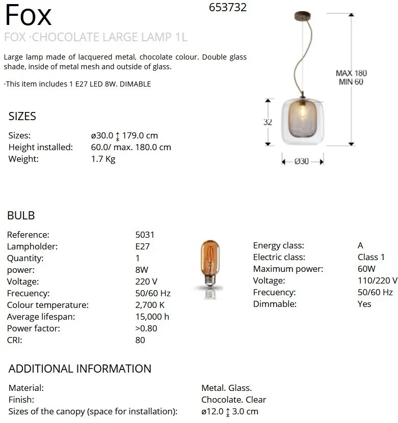 Pendul modern dimabil Fox diametru 30cm SV-653732