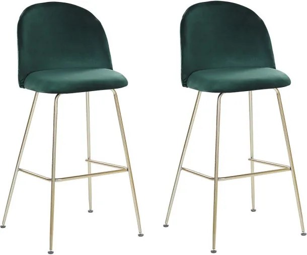 Set de 2 scaune de bar Arcola, catifea, verde, 52 x 54 x 114 cm