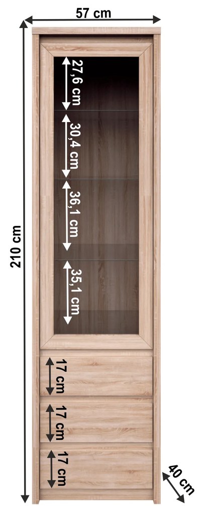 Vitrină TYP 4, PAL melaminat, stejar sonoma, NORTY