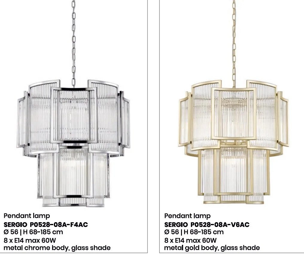 Lustra, Candelabru elegant design modern SERGIO crom P0528-08A-F4AC ZL