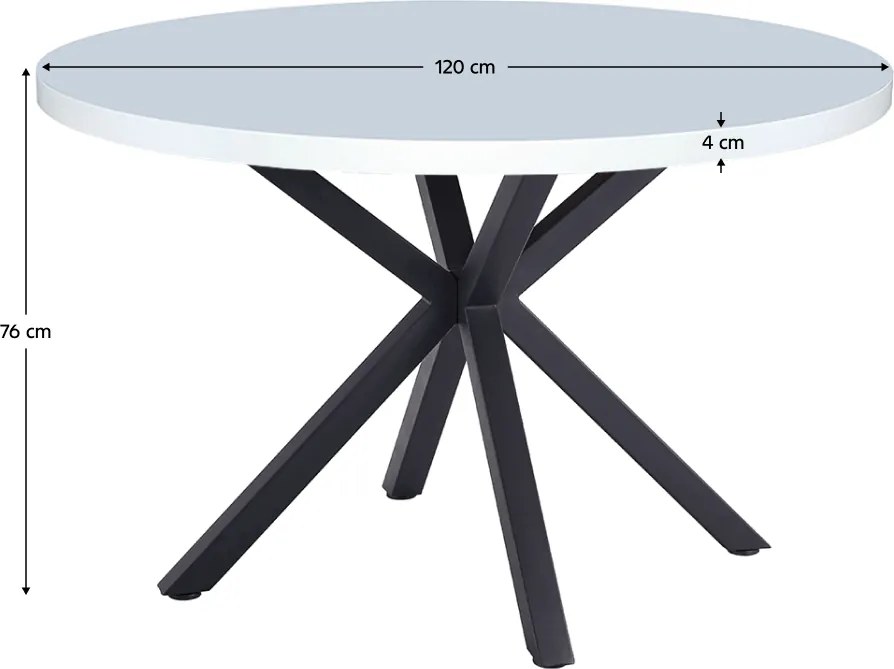Masă de sufragerie, alb mat/ negru, diametru 120 cm, MEDOR