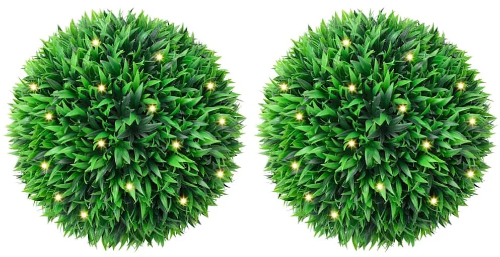 vidaXL Mingi artificiale din lemn de cimiș cu lumini LED 2 buc Verde