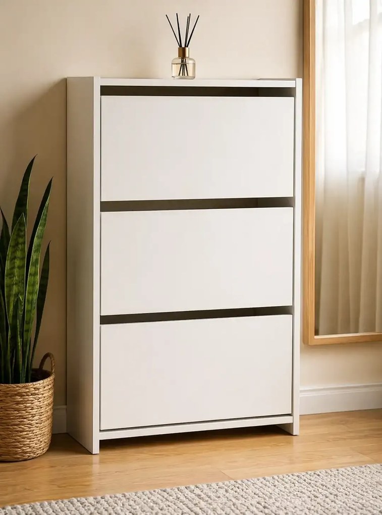 Pantofar in 3 usi, alb 113x70x24 cm