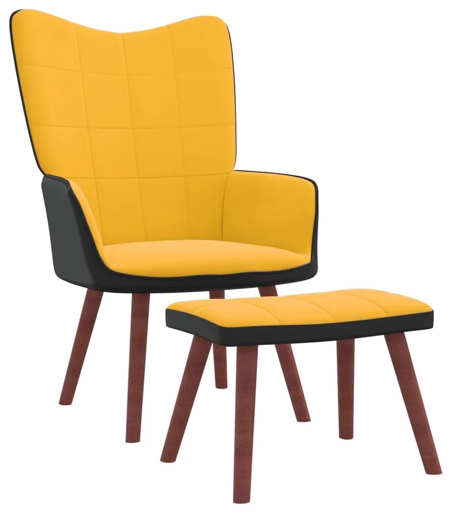 327805 vidaXL Scaun de relaxare cu taburet, galben muștar, catifea și PVC