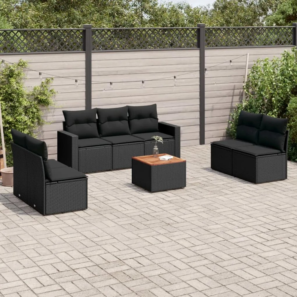 3224074 vidaXL Set mobilier de grădină cu perne, 8 piese, negru, poliratan