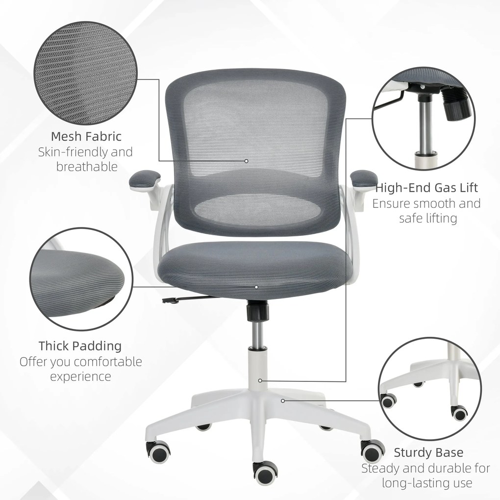 Scaun de Birou Ergonomic Spatar din Plasa si Sezut Capitonat, Inaltime Reglabila, 65.5x61.5x88-97.5cm, Gri Vinsetto | Aosom RO