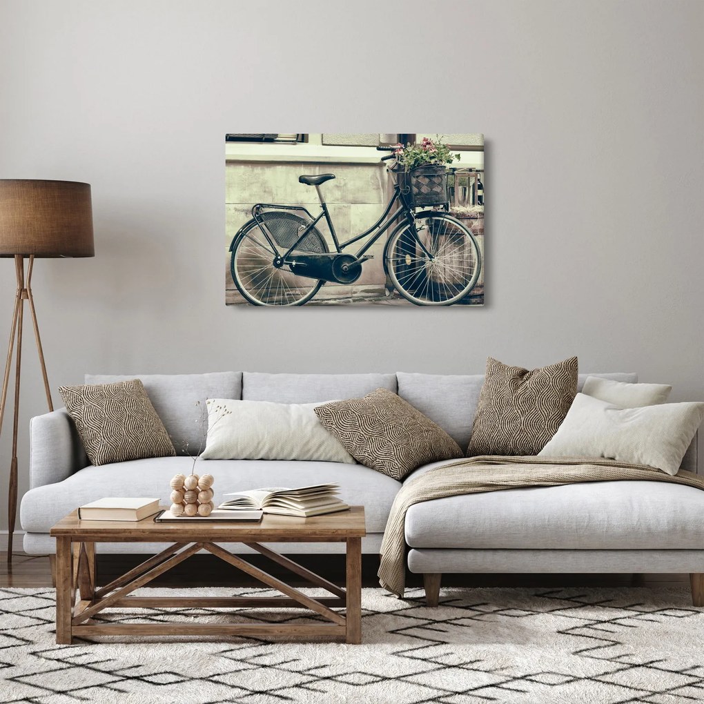 Tablou - Bicicleta de epocă cu flori (90x60 cm)