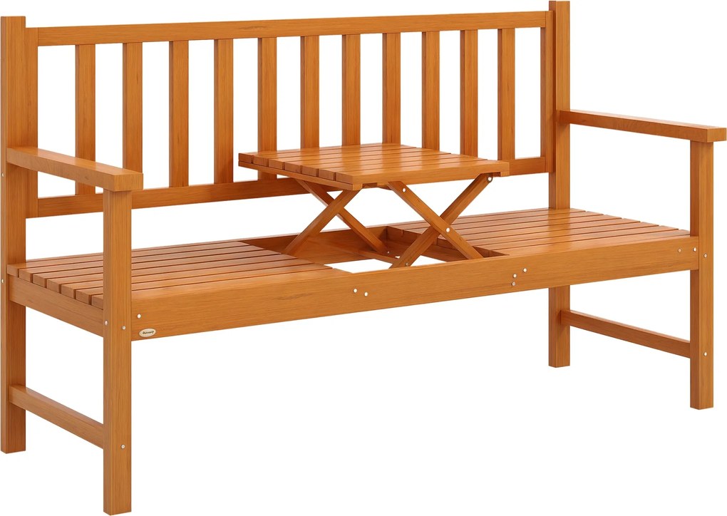 Outsunny Bancă de Grădină pentru 2-3 Persoane din Lemn de Pin, Bancă de Exterior cu Măsuță Rabatabilă și Brațe, pentru Balcon și Terasă, 153x56x91 cm, Maro Deschis | Aosom Romania