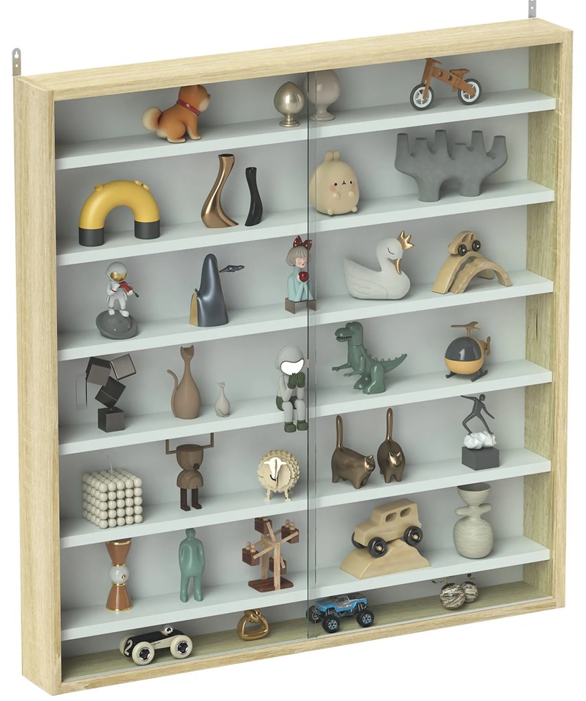 HOMCOM Vitrină pentru colecții vitrină de perete 80 x 9,5 x 83 cm 6 rafturi reglabile pe înălțime 2 uși glisante din sticlă | Aosom Romania