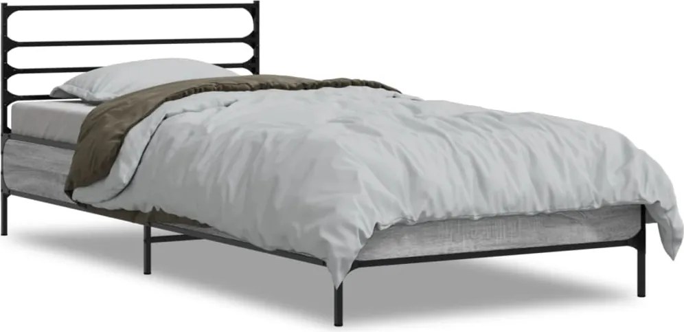 vidaXL Cadru de pat, gri sonoma, 90x190 cm, lemn prelucrat și metal