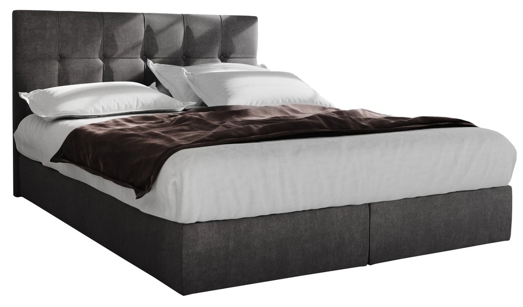 Pat matrimonial Boxspring 140 cm Porto (gri) ( cu saltea și sp. depozitare). 1047303