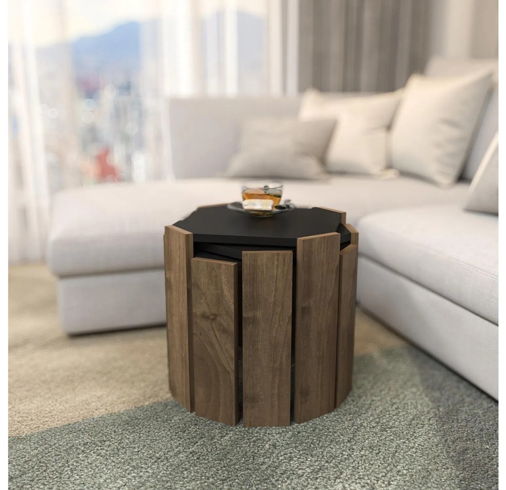 Set 3 măsuțe cafea Lorizolla (antracit + nuc). 1106450