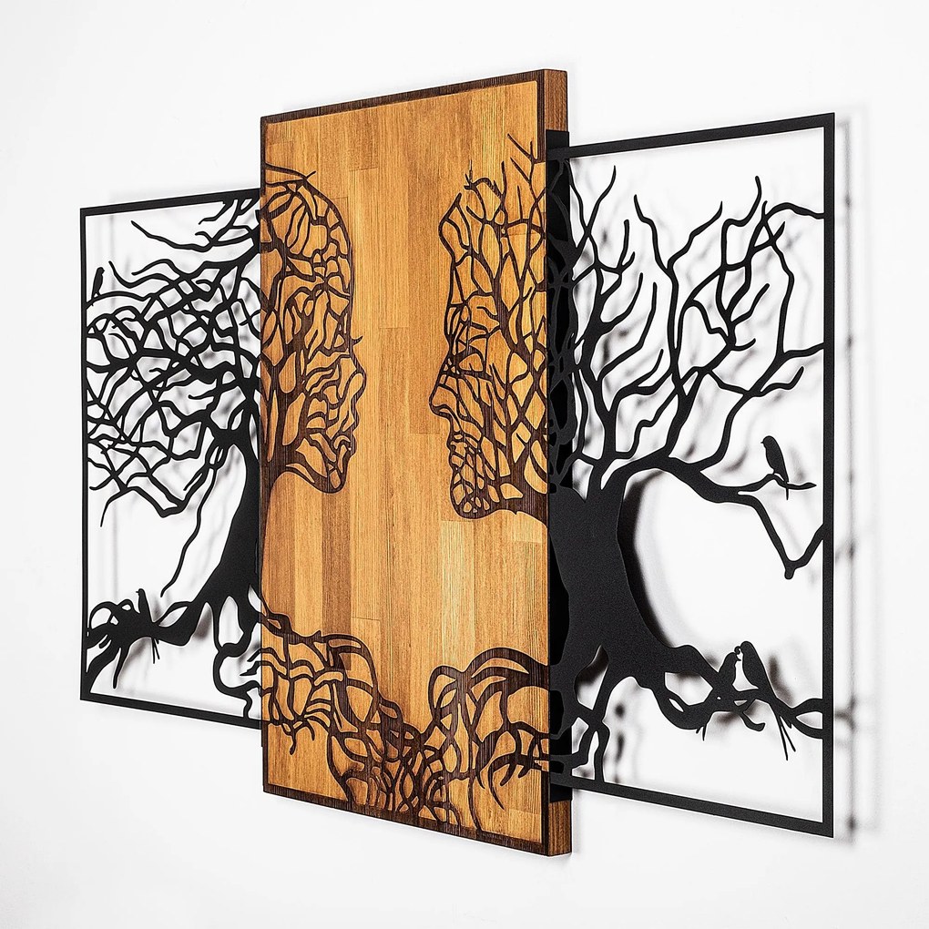Decoratiune de perete lemn Tree Love - 312, Negru, 3x79x125 cm