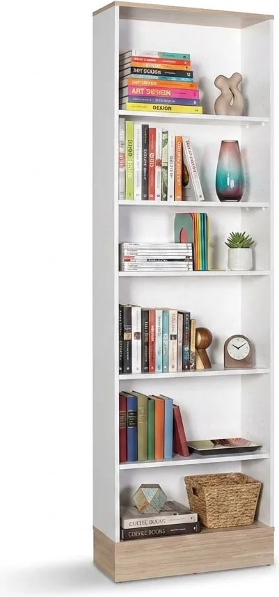 Bibliotecă Adore Base cu 6 Rafturi, Alb, 60x197x26 cm