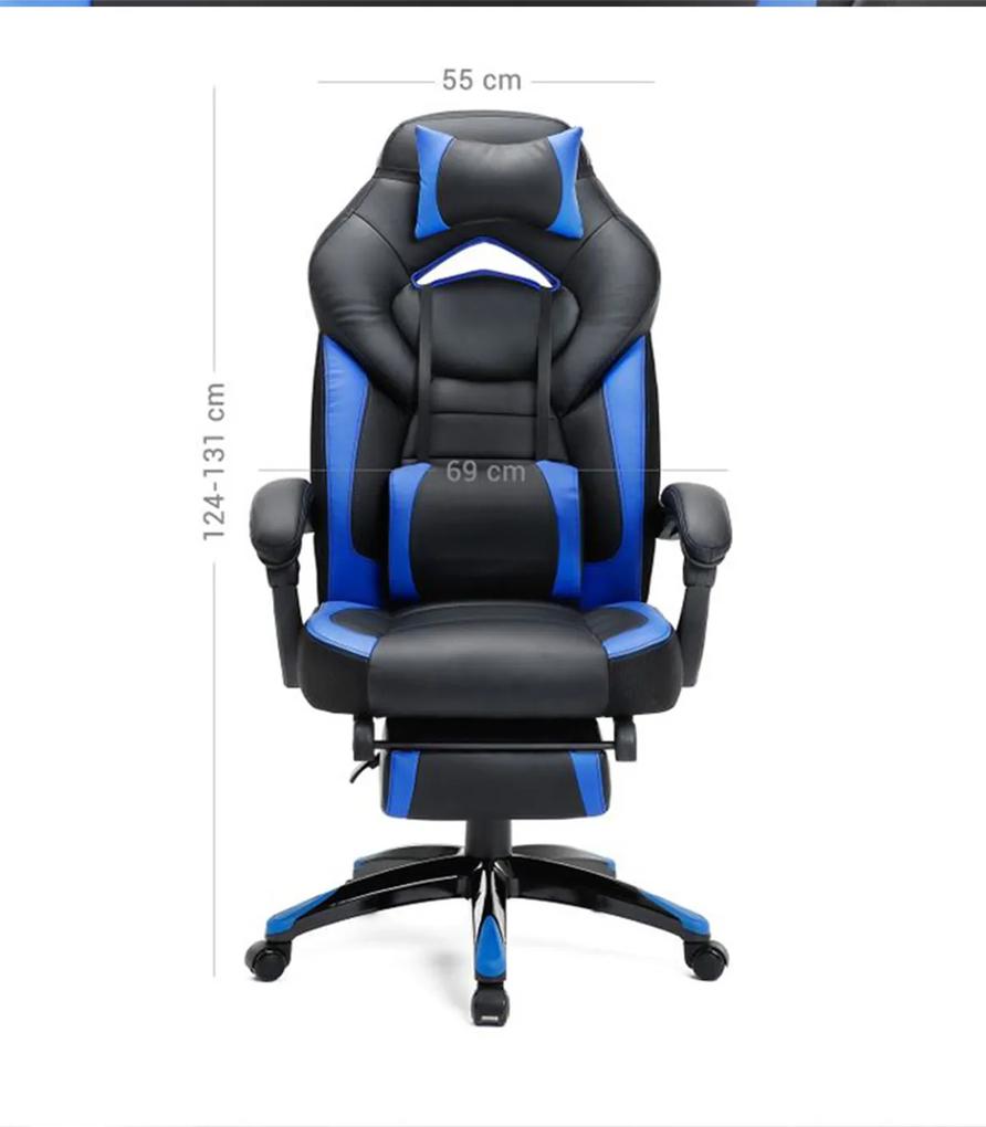 Scaun de birou/gaming cu spatar inalt Albastru+Negru