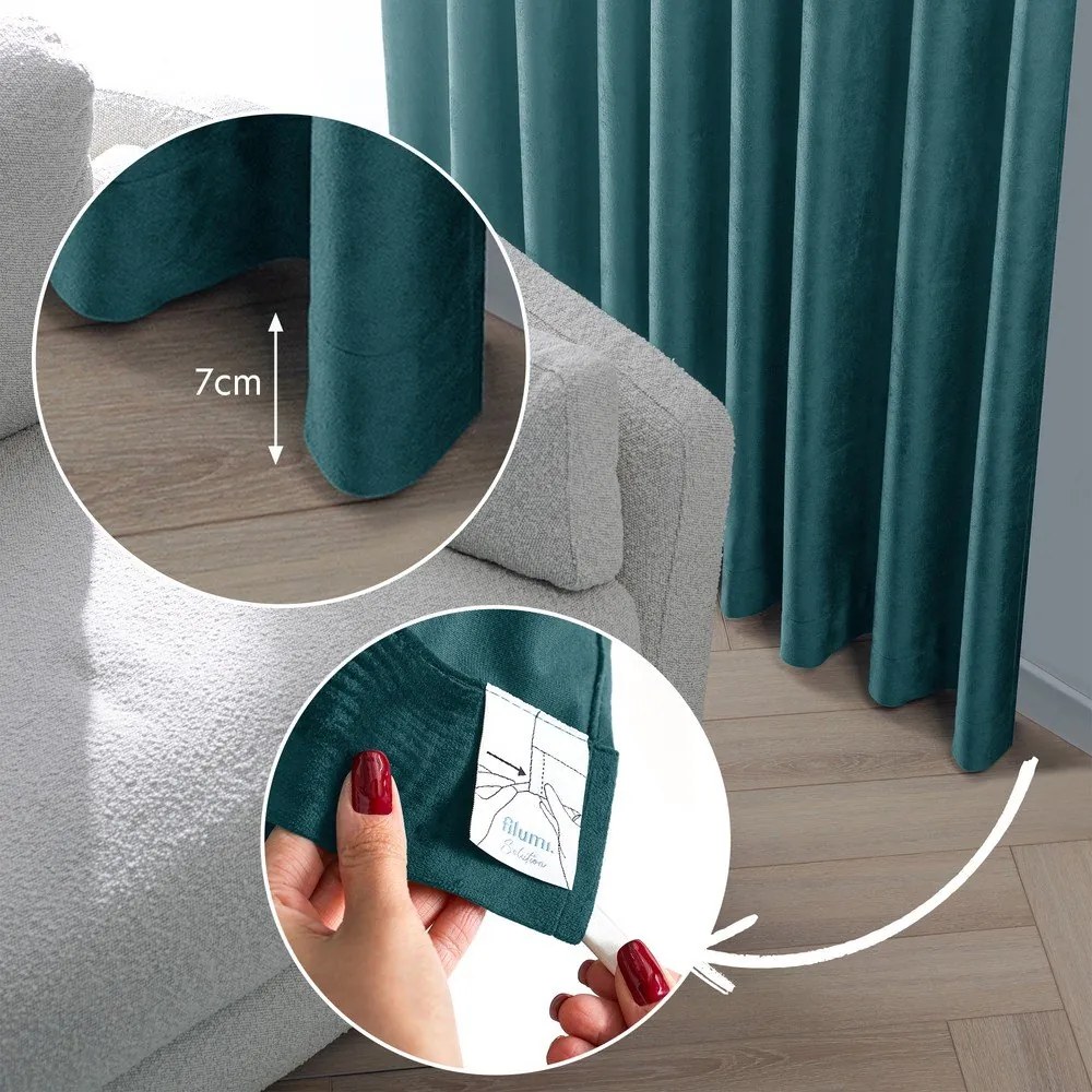 Draperie în culoarea petrolului dimout (semi-opacă) din catifea 400x250 cm Velto – Filumi