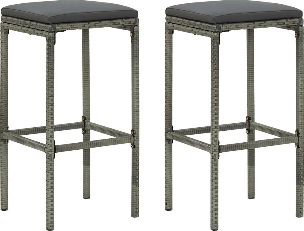 vidaXL Scaune de bar cu perne, 2 buc., gri, poliratan