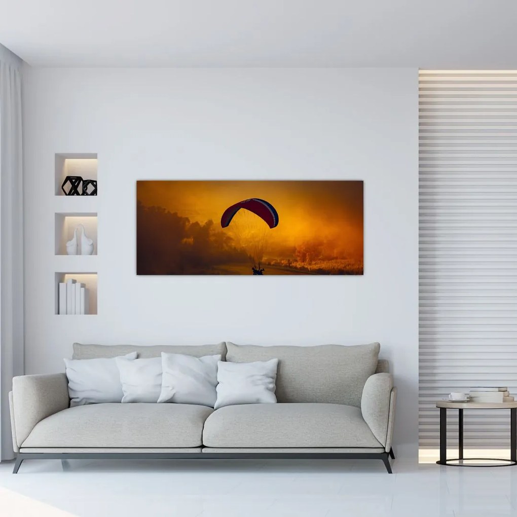 Tablou cu parașutistul în apus de soare (120x50 cm)