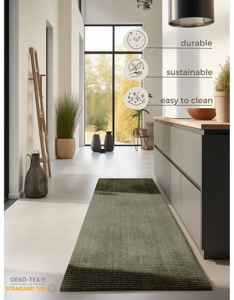 Covor tip traversă kaki din iută 80x200 cm Bouclé – Hanse Home
