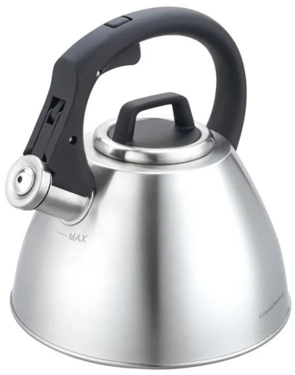 Ceainic cu fluier Klausberg KB 7951, 2.5 l, Otel inoxidabil, Maner termoizolant, Inductie, Onix mat
