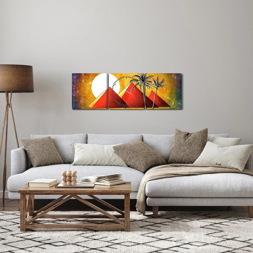 Tablou cu piramidele egiptene pictate (cu ceas) (90x30 cm)